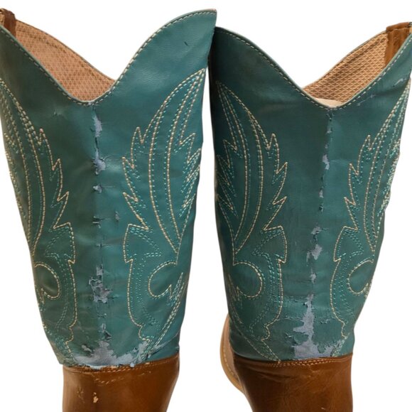 Turquoise and Brown Western Cowboy Boots Ladies Size 8 Synthetic Distressed - Picture 15 of 15